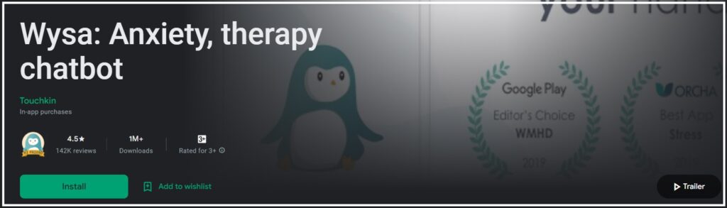 Wysa -Anxiety Therapy Chatbot (replika Alternatives)